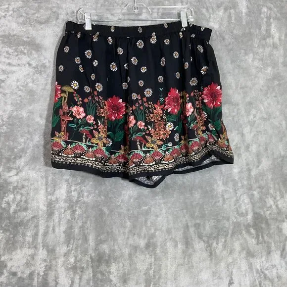 Natural Life Shorts XXL Floral Mushroom Boho Elastic Waist Pockets - Picture 3 of 11